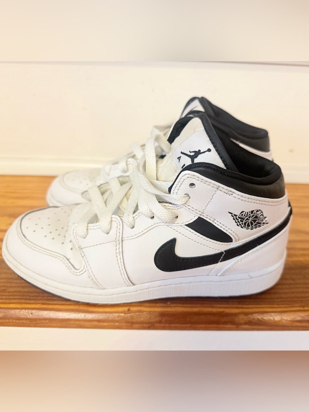 Youth White Air Jordan 1 Mid Sneakers